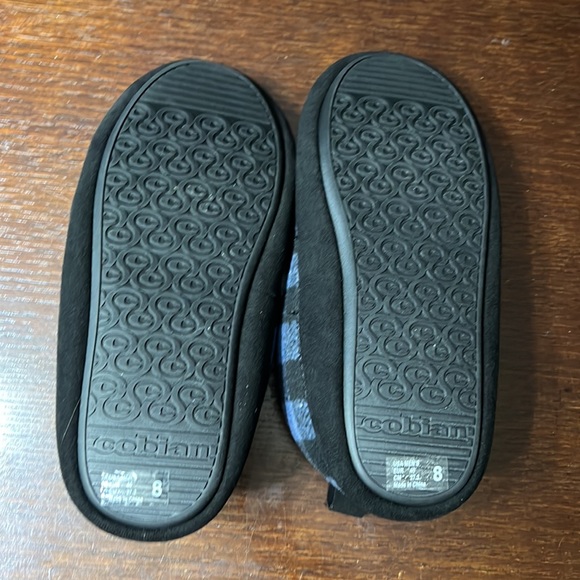 NWT Cobian Men's Log Cabin Slippers House Shoes Black & Blue Checkered Surf $40 - Picture 3 of 9